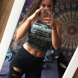 Blue tribal halter crop top